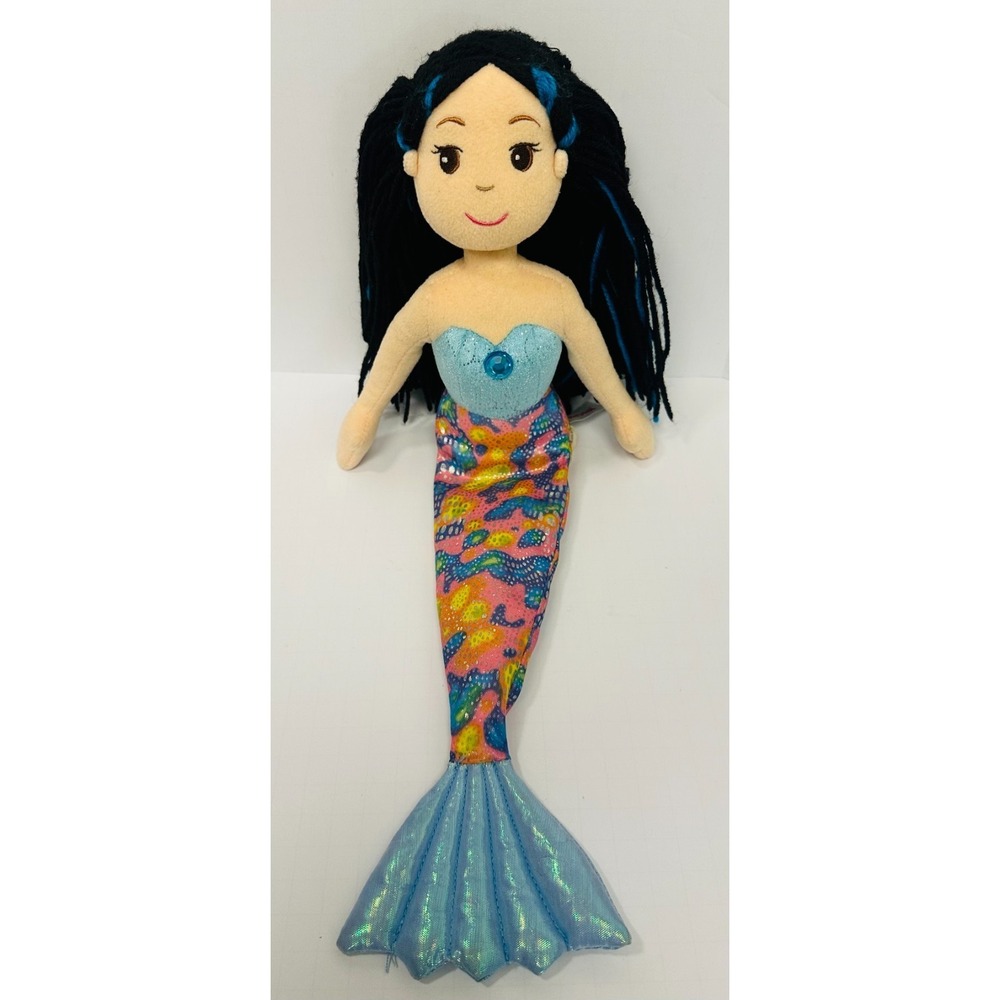 Aurora World Morgana Sea Sparkles Black Hair Rainbow Tail Mermaid 18" Plush Doll